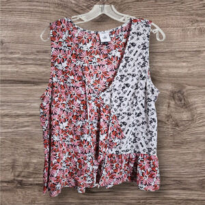 Cabi flowy floral print vneck tie front faux wrap woman's size large style# 5730